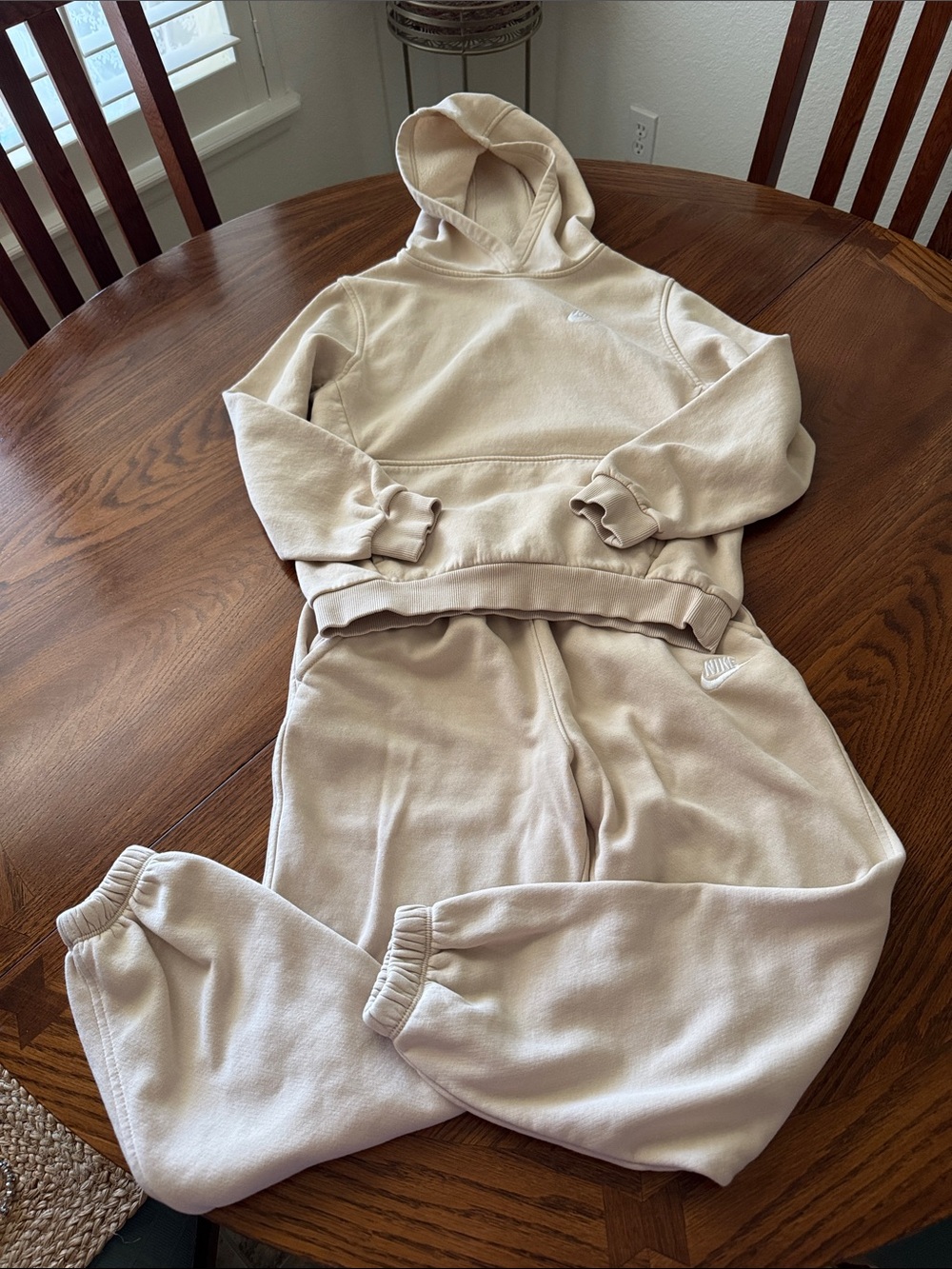 Nike Big Girls Light Beige Fleece Hoodie & Joggers Set